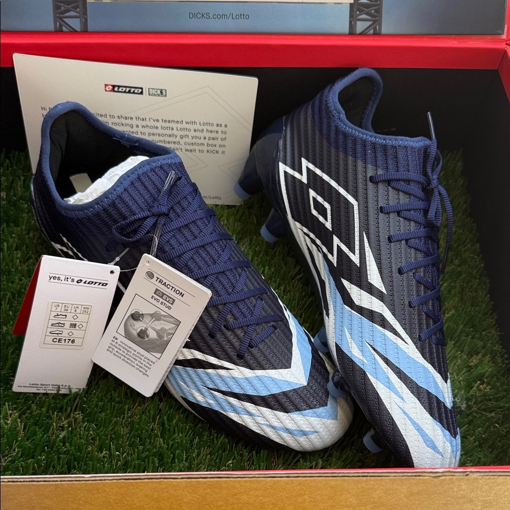 Lotto Blue and White Soccer Cleats